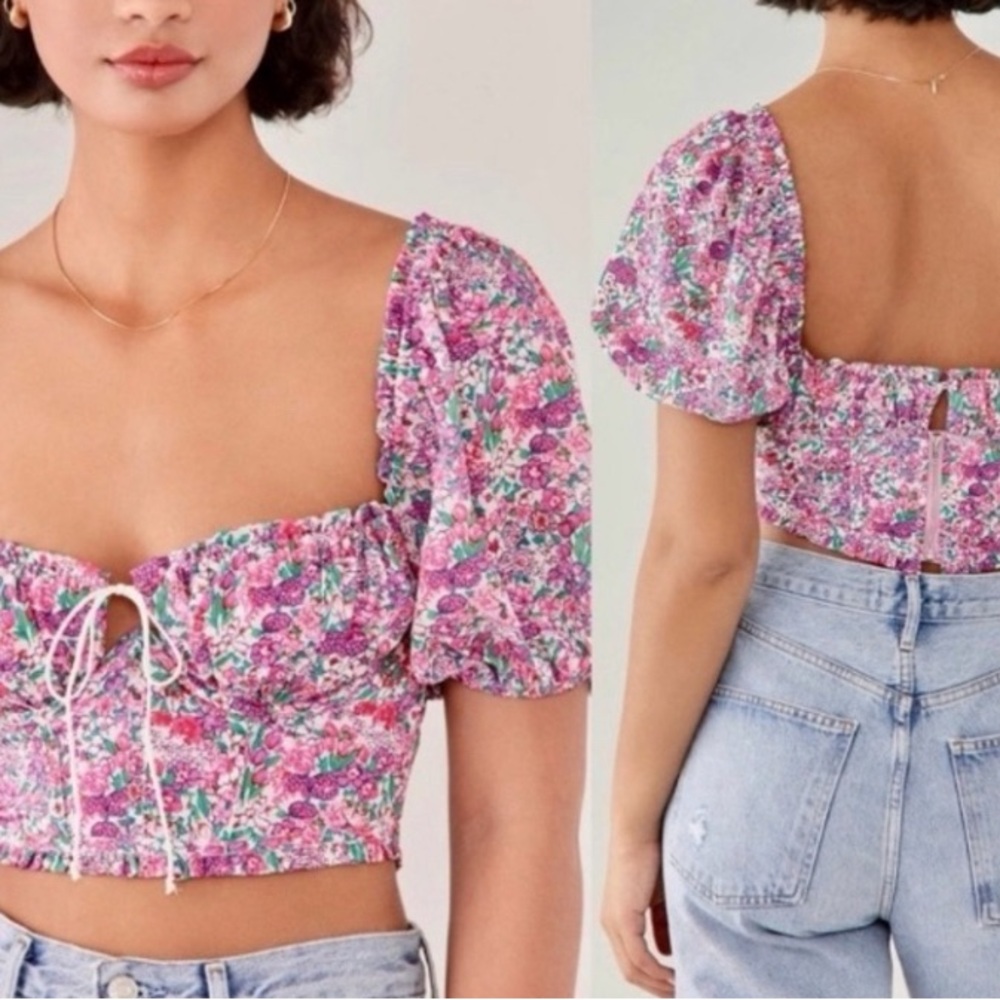 For Love And Lemons Pink Floral Crop Top XL Like new